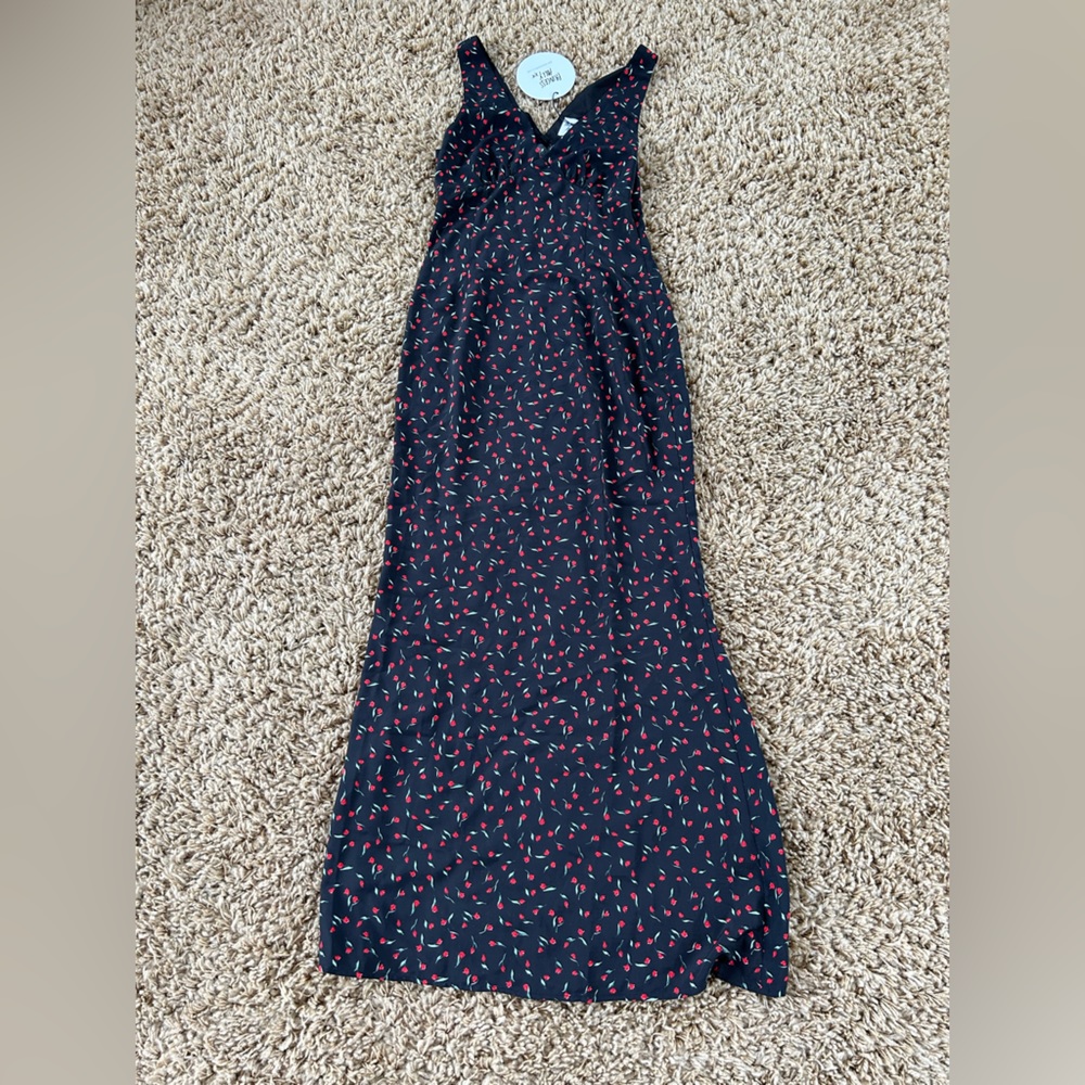 Princess Polly, black ankle length sundress w red tulip pattern. Size 4
